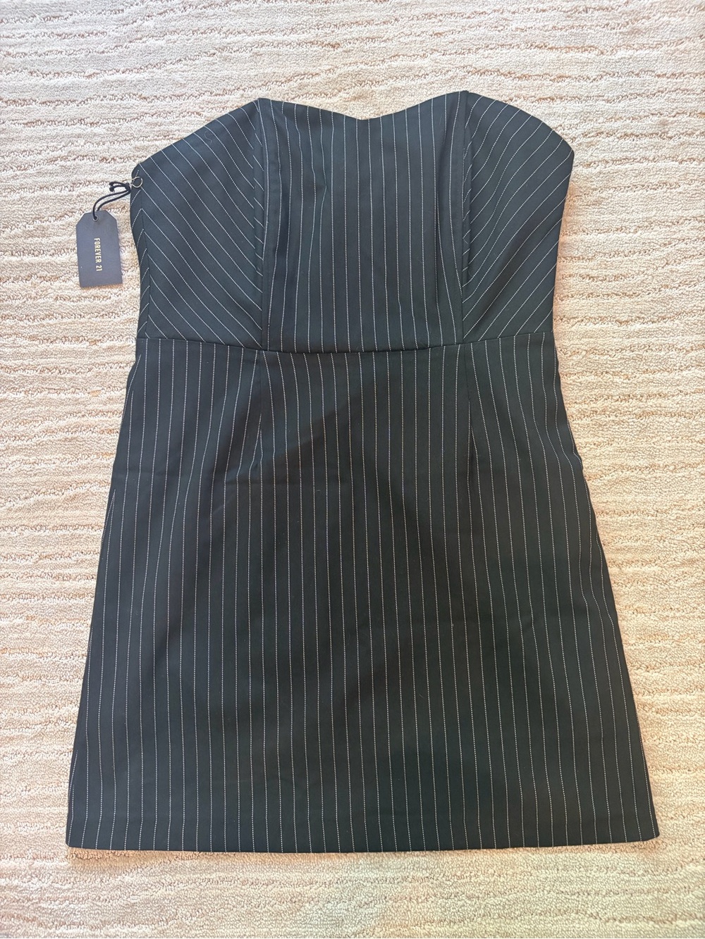 Forever 21 Black/White Pinstripe Strapless Dress NWT